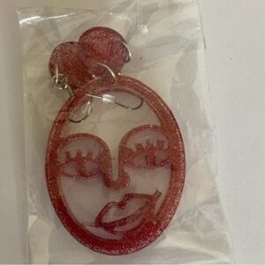 Red Artistic Face Earrings